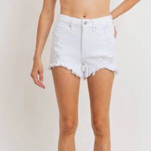 EUC - Just USA Denim Emily Distressed Hem Shorts - White - Size 28